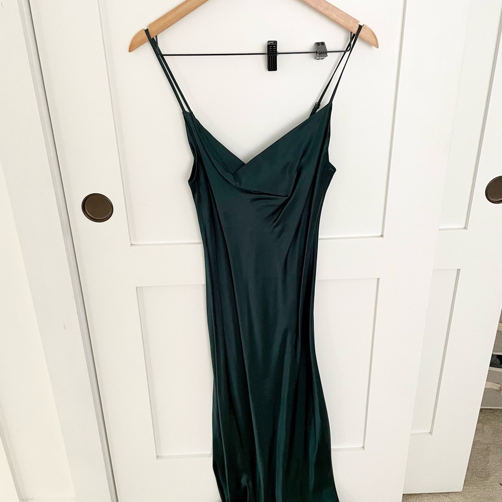 Zara Satin Slip Midi Dress in Deep Emerald